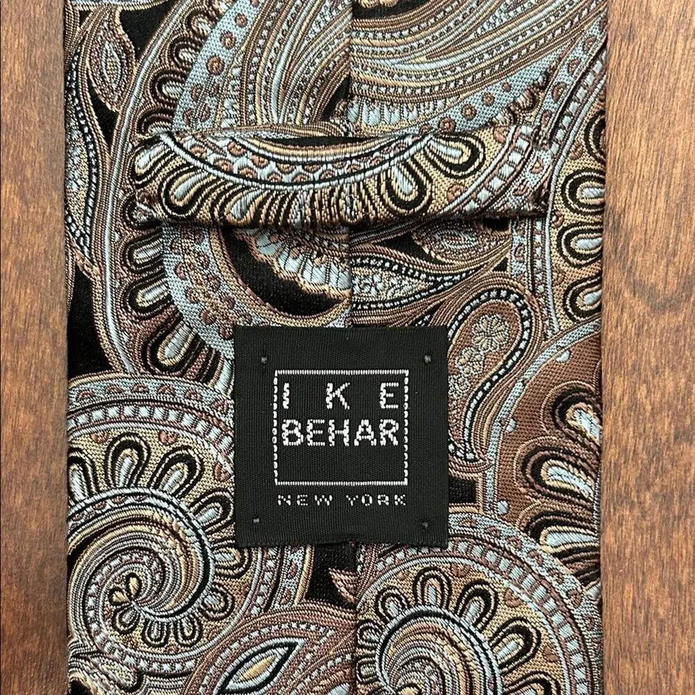 Sophisticated Ike Behar Woven Paisley Tie in Black, Brown and Blue, 100% Silk